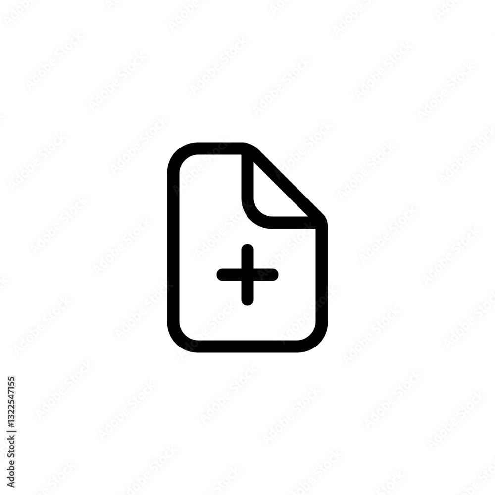 Poster adding a new file, a simple clean icon design with bold lines and a crisp white background