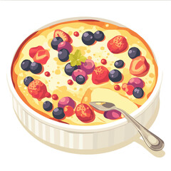 Clafoutis Icon Vector Illustration – Traditional French Dessert with Cherries and Custard
