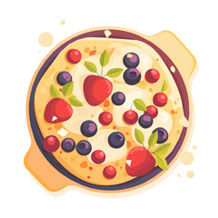 Clafoutis Icon Vector Illustration – Traditional French Dessert with Cherries and Custard
