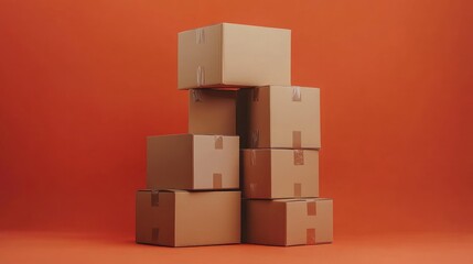 Obraz premium A set of courier parcel boxes in different shapes and sizes stacked together