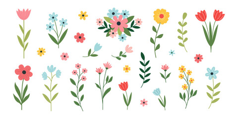 A set of elegant flowers and floral elements on a transparent background, ideal for wedding themes. Versatile vector compositions for greeting cards, invitations, floral posters, and decorative design