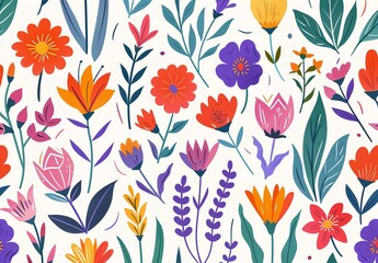 Vibrant Colorful Floral Pattern with Pastel Pink and Blue Flowers on Aqua Background