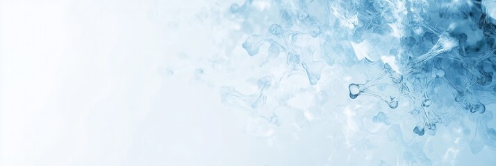 Molecular structures arranged in light blue tones create a sterile and scientific backdrop for creative exploration and innovation in science
