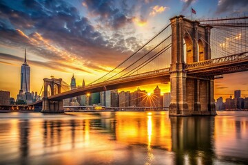 Fototapeta premium Brooklyn Bridge Sunset - Stunning High-Resolution Panorama