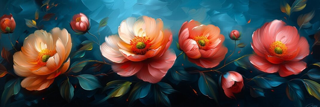 Vibrant Colorful Flowers Oil Painted Using Generative Ai Techniques For Artistic Wallpapers And Decorative Backgrounds