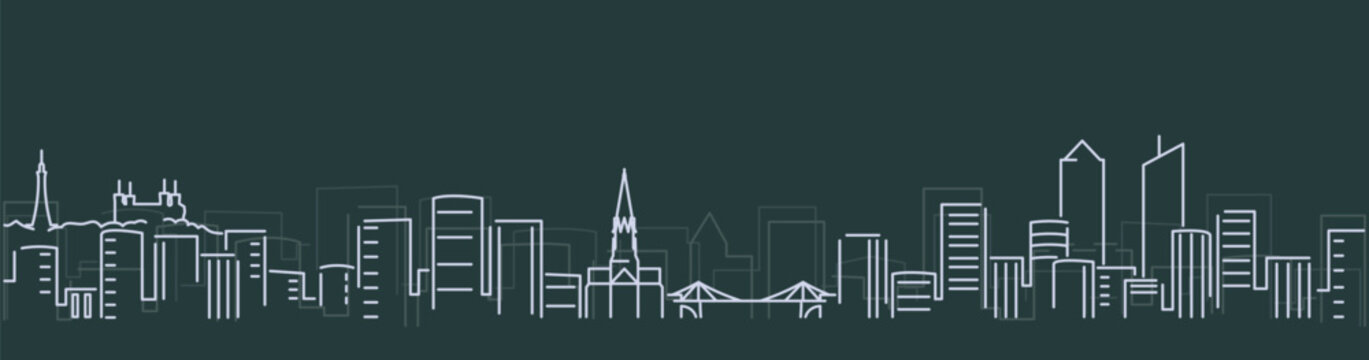 Lyon Simple Lines Skyline on Dark Background