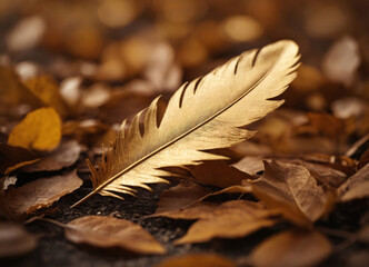 Golden Feather on Autumn Leaves