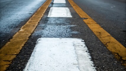 Freshly painted white crosswalk bold lines wet asphalt urban clean and crisp
