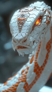 Vertical video of Robot white snake, futuristic white snake intelligence