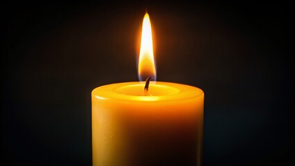 Close-up Candle Flame, Isolated on Black, Soft Yellow Light, Remembrance, Celebration