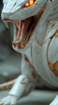 Vertical video of Robot white snake, futuristic white snake intelligence