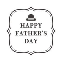 Happy Father's Dayのシンプルな白黒のデザイン レトロな文字と帽子のイラストとクラシックフレーム