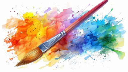 Vibrant Watercolor Illustration of Paintbrush and Palette Full of Colors for Childrens Book