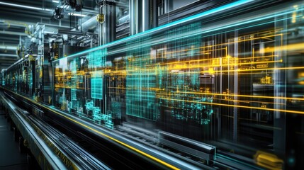 Fototapeta premium A conceptual digital twin of a smart factory optimizing workflow simulations in real time.