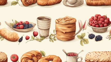Vintage Watercolor Bakery Items and Pastries Seamless Pattern Tile
