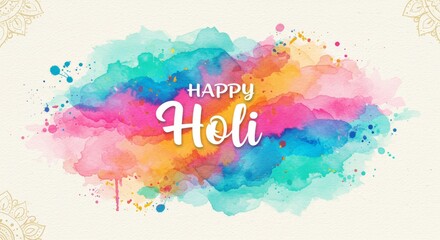Fototapeta premium A vibrant Holi celebration in watercolor, Happy Holi, exuding joy and colorfulness.