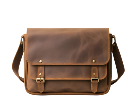 Brown leather briefcase isolated on transparent background