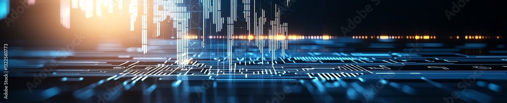 Poster a digital abstract background showcasing illuminated lines and circuits, symbolizing advanced techno