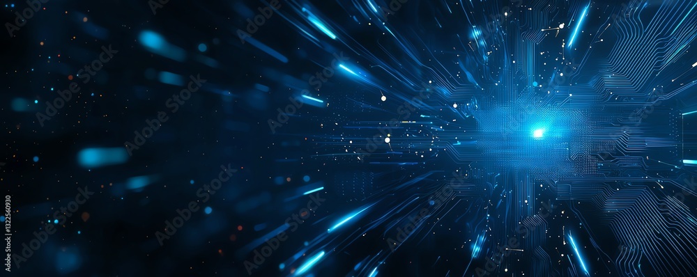 Aufkleber a dynamic blue abstract background illustrating speed and motion. light rays and particles create a 