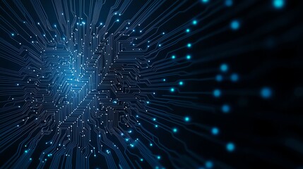 Fototapeta premium A mesmerizing digital abstract image featuring glowing blue lines radiating from a central point, representing data flow, connectivity, and the essence of technology in modern life