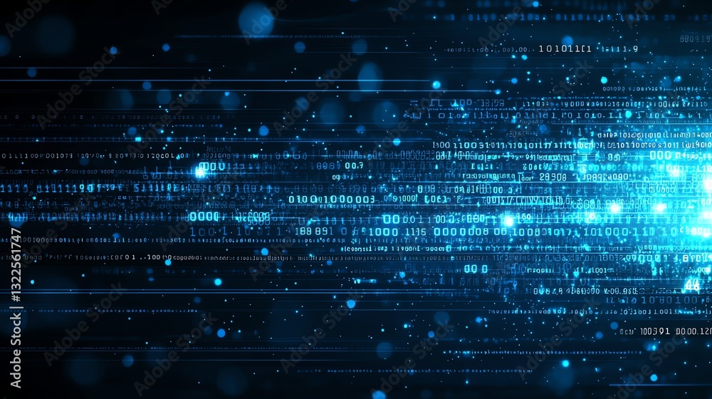 Poster dynamic digital background showcasing luminous data streams and vibrant blue particles. ideal for te