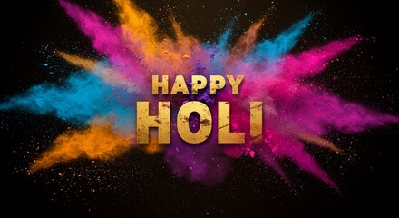 The joyful celebration of Holi in India with people splashing colored powders and water. Colorful hues, festive spirit, unity, and happiness abound in this vibrant scene.
