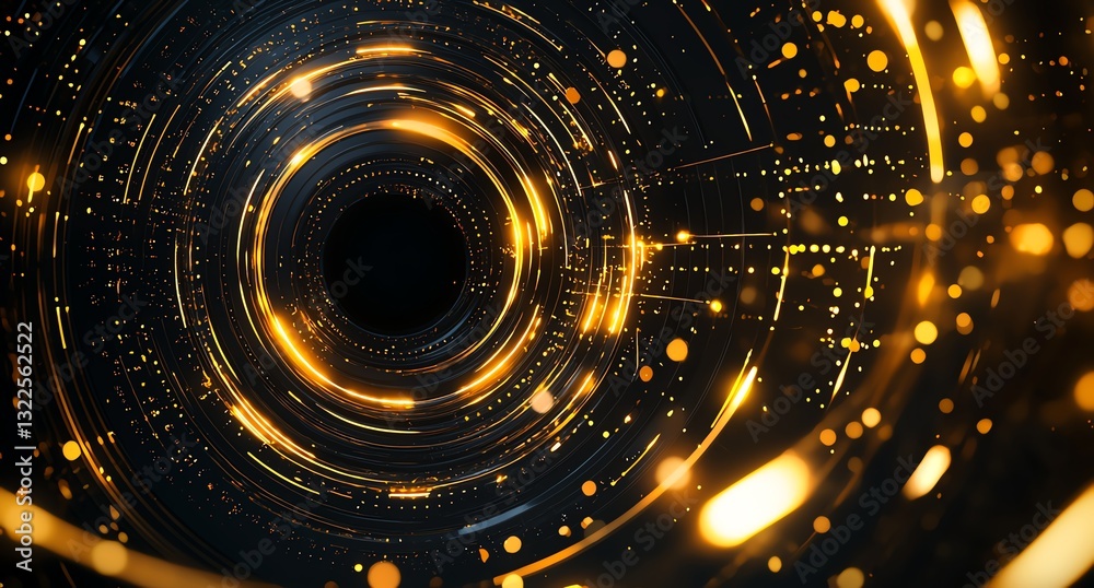 Poster a mesmerizing abstract representation of digital data flow, featuring bright gold and dark elements 