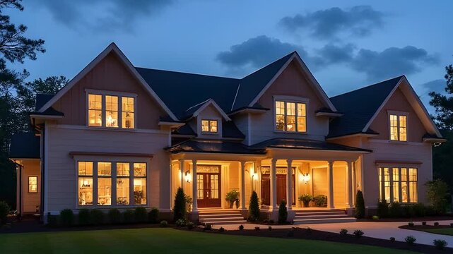 Elegant Family Home with Stone Accents and Gabled Roof &ndash; A Warm and Inviting Architectural Gem