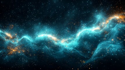 Fototapeta premium Teal undulations dotted with shimmering particles, shaping a dynamic and abstract background