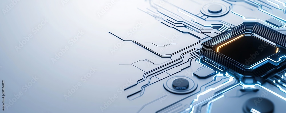 Poster a close-up view of a cpu with intricate electronic circuits. the background is sleek and modern, hig