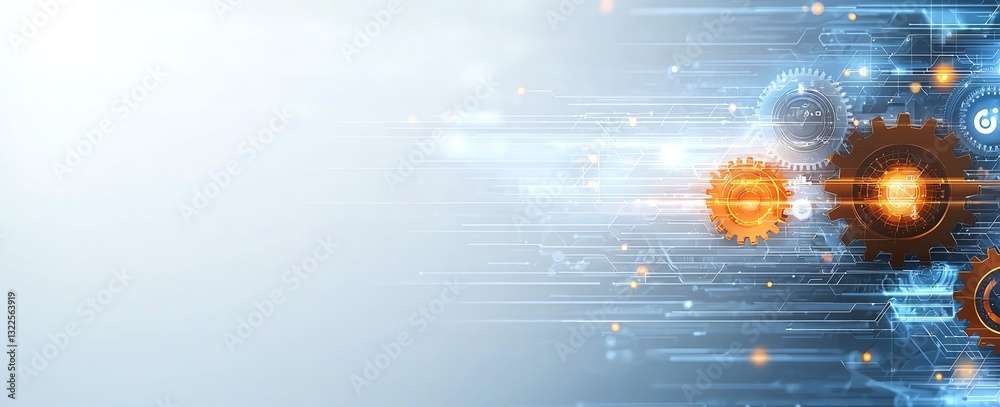 Poster a dynamic abstract image featuring gears and glowing elements, symbolizing innovation and advanced t