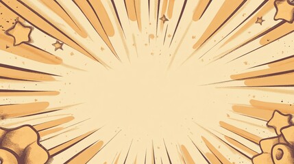 A stylized comic book background with radial lines and stars