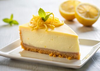 Delicious Lemon Cheesecake Slice on White Plate -  Summer Dessert Photography