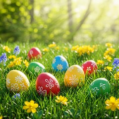 easter eggs on grass