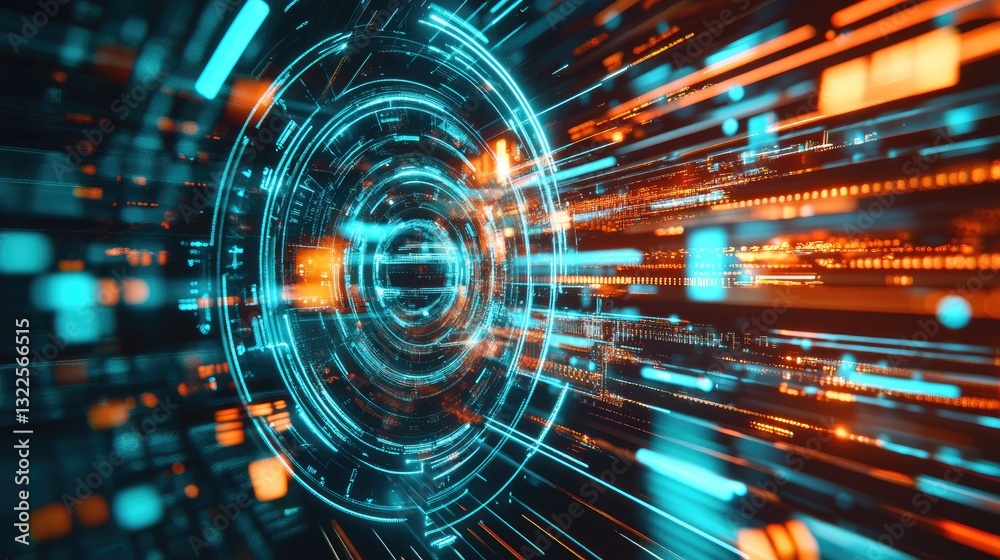Poster a futuristic data-driven technology icon surrounded by holographic ui elements, representing ai-driv