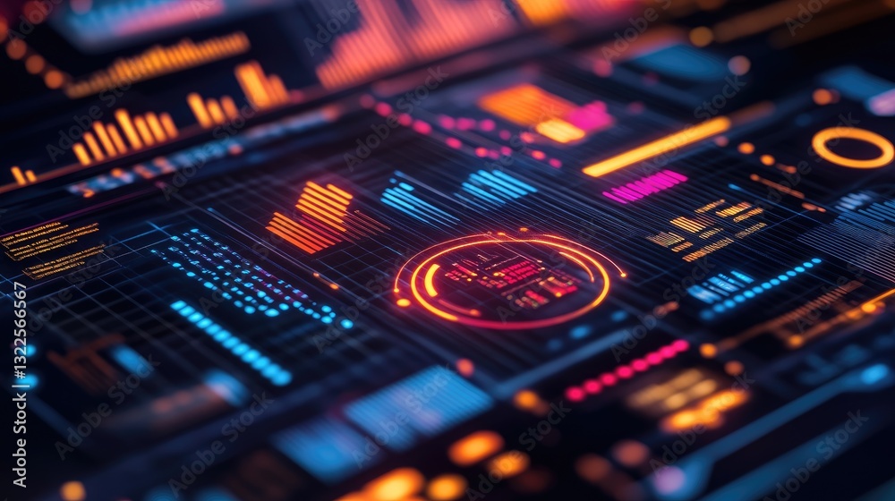 Poster a futuristic data-driven technology icon surrounded by holographic ui elements, representing ai-driv