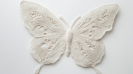 A handmade crochet butterfly figurine with intricate patterns and design