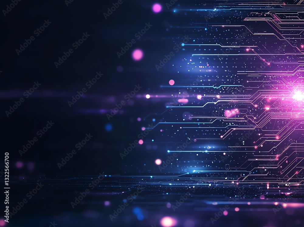 Poster abstract digital circuit board with glowing lines and particles, creating a futuristic tech backgrou