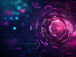 Obraz premium A vibrant and futuristic digital interface featuring glowing circles and hexagonal shapes