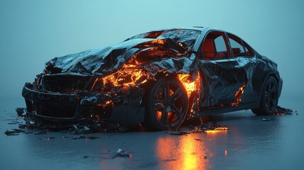 Aftermath, 3D Render of a Severely Damaged Car