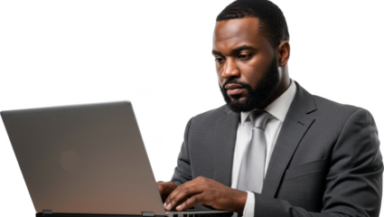 Concentrated African American Businessman Working on Laptop Computer