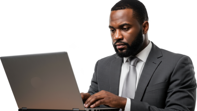 Concentrated African American Businessman Working on Laptop Computer