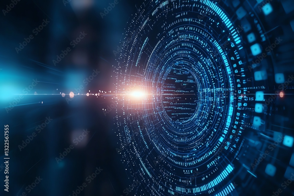 Poster futuristic digital background featuring glowing lines and circular patterns, symbolizing data flows 