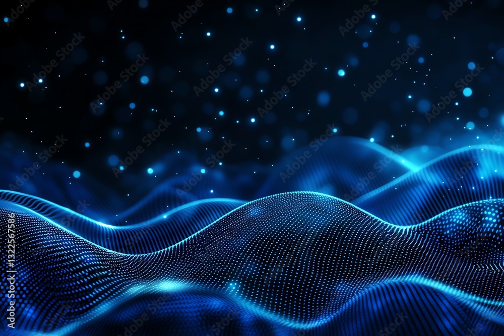 Poster a stunning visualization of glowing blue waves, representing data flow through networks. the dynamic