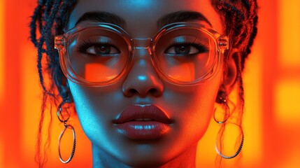 Young Woman with Vibrant and Trendy Fashion Elements and Artificially Generated Facial Features