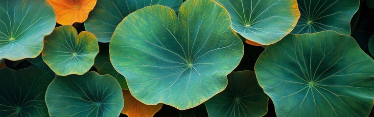 Tropical Leaves in Sunny Light with Green and Orange Hues