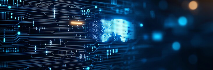 Obraz premium Futuristic digital background featuring glowing circuit patterns and data streams. Ideal for tech-related projects, showcasing innovation and connectivity in the digital realm.