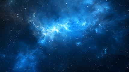Deep blue cosmic galaxy background with scattered stars and nebula clouds creating a space theme