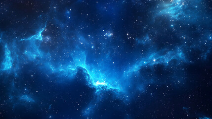 Deep blue cosmic galaxy background with scattered stars and nebula clouds creating a space theme