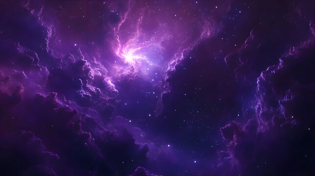 Deep purple cosmic galaxy background with scattered stars and nebula clouds creating a space theme